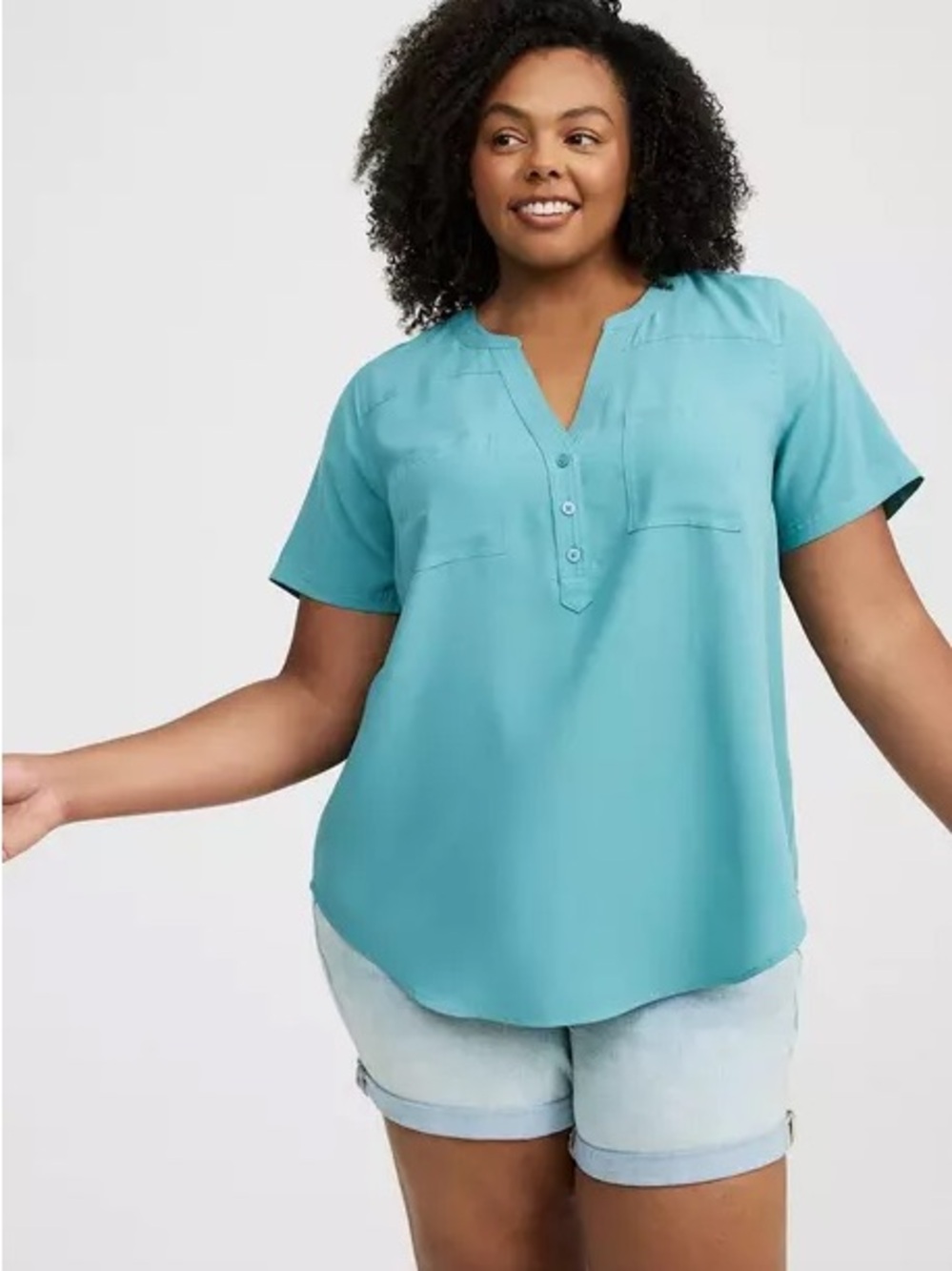 Torrid “Bristol Blue” Harper Challis Short Sleeve Blouse